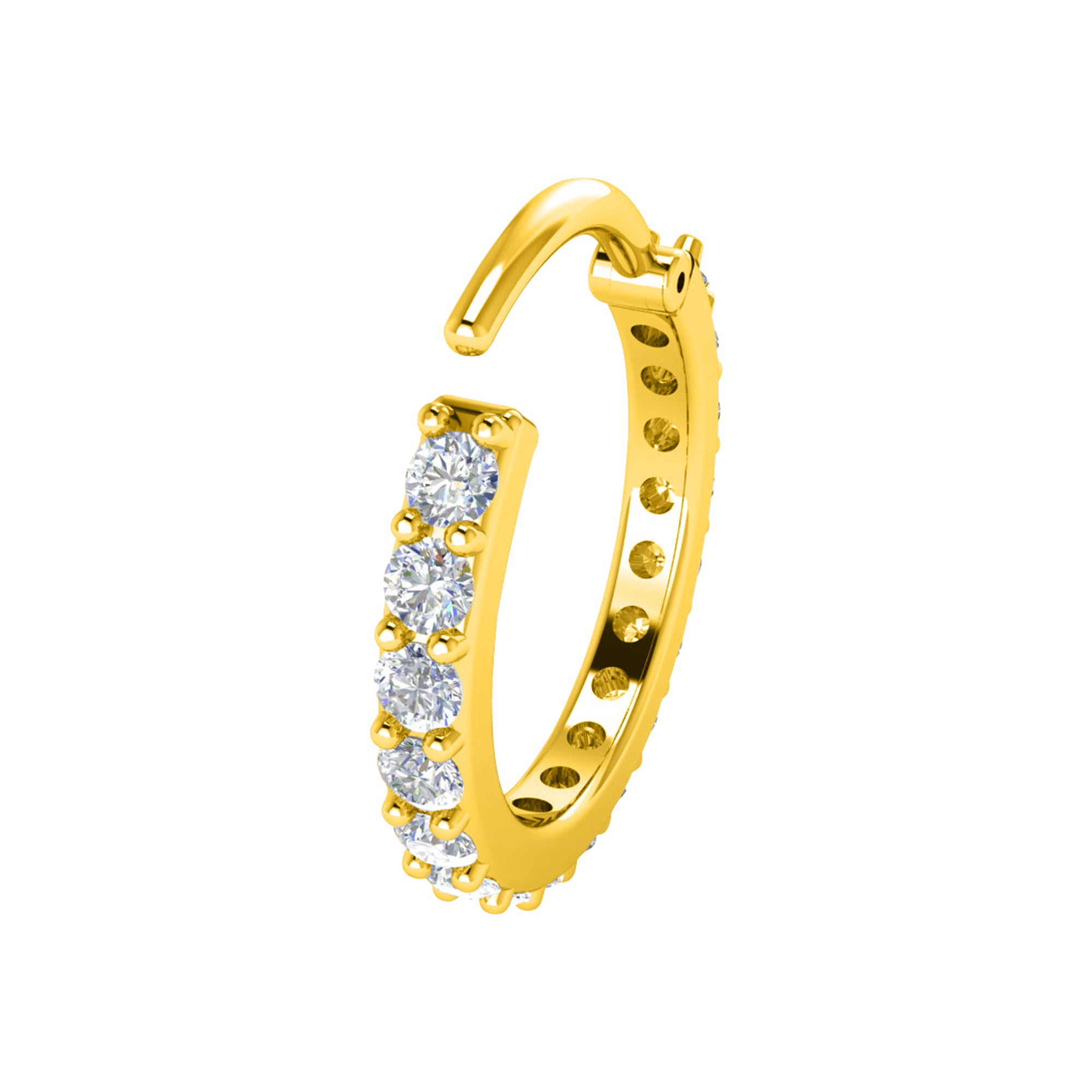 RKC JEWELRY Damen-Nasennadel aus 925er-Sterlingsilber, edler Moissanit, 14 Karat Gelbgold vergoldet, Gewicht 1,00 g