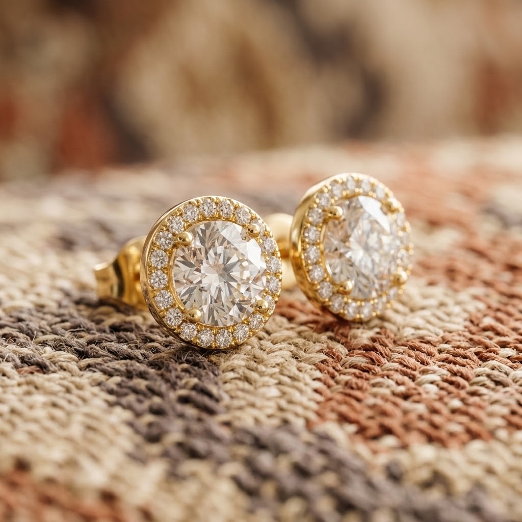 925 Silver 2.90CT Halo Moissanite Stud Earrings 14k Gold Plated