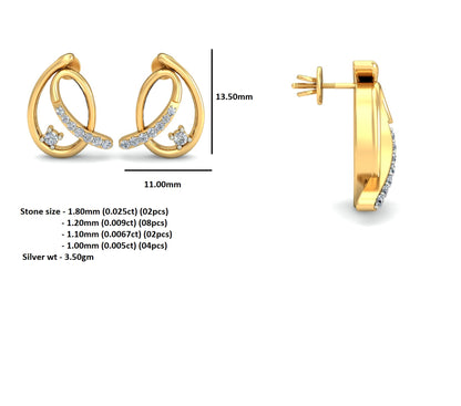 Orecchino da donna RKC in argento sterling 925 con piercing all'orecchio, rosa 14k, oltre 3,50 g, altezza 13,50 mm