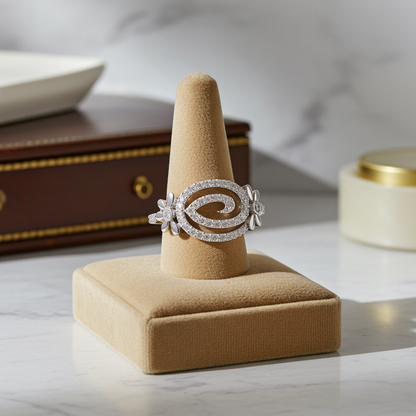925 Silver Moissanite Spiral Halo Cocktail Ring With Floral Accents Engagement Ring