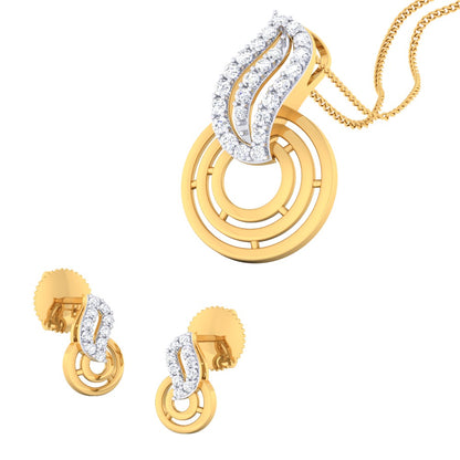 RKC Wunderschönes, glänzendes goldenes 0,42-Karat-Moissanit-Anhänger-Ohrring-Set mit 14-Karat-Gelbgold-Finish, Gewicht 10 g
