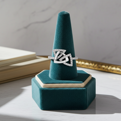 925 Silver Moissanite Modern Geometric Fashion Ring 14K Gold Plated