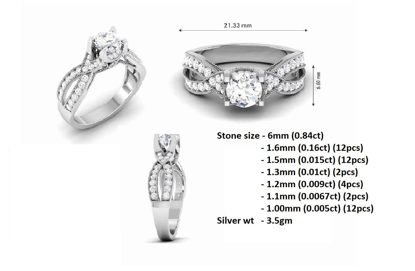 Anello da sposa da donna con solitario in argento 925 rotondo con Moissanite rotondo RKC, peso 3,5 g