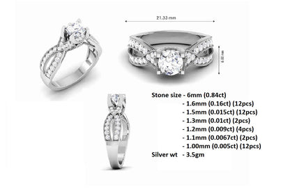 Anello da sposa da donna con solitario in argento 925 rotondo con Moissanite rotondo RKC, peso 3,5 g