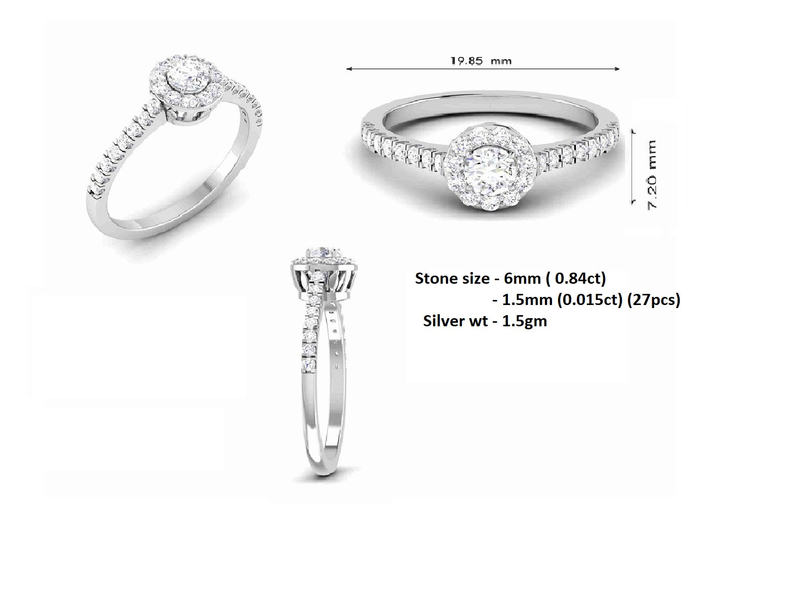 RKC Edler Ehering aus 925er Silber, Moissanit-Statement-Ring für Damen, Gewicht 1,5 g