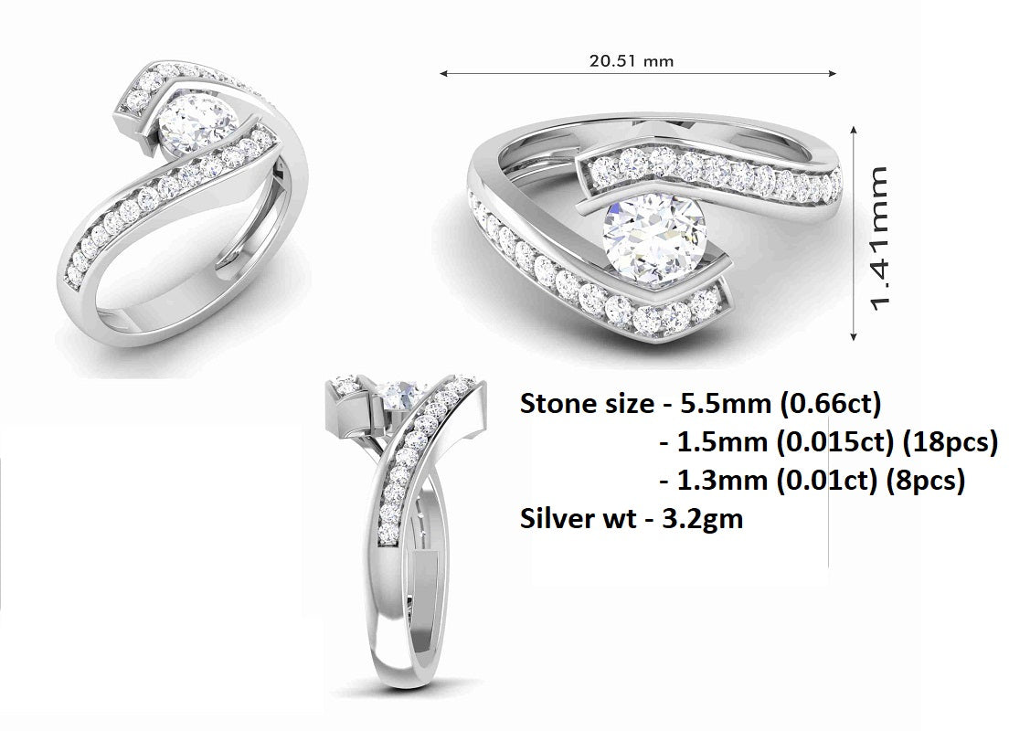 Anello bypass anniversario di fidanzamento con moissanite taglio rotondo RKC Argento sterling 925 placcato oro rosa 14 carati Peso 3,2 g