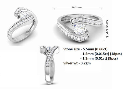 Anello bypass anniversario di fidanzamento con moissanite taglio rotondo RKC Argento sterling 925 placcato oro rosa 14 carati Peso 3,2 g