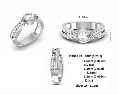 RKC 925 Sterling Silber Moissanit Bypass Verlobungsring 14K Weißgold vergoldet, Gewicht 3,1 g, Breite 6,51 mm