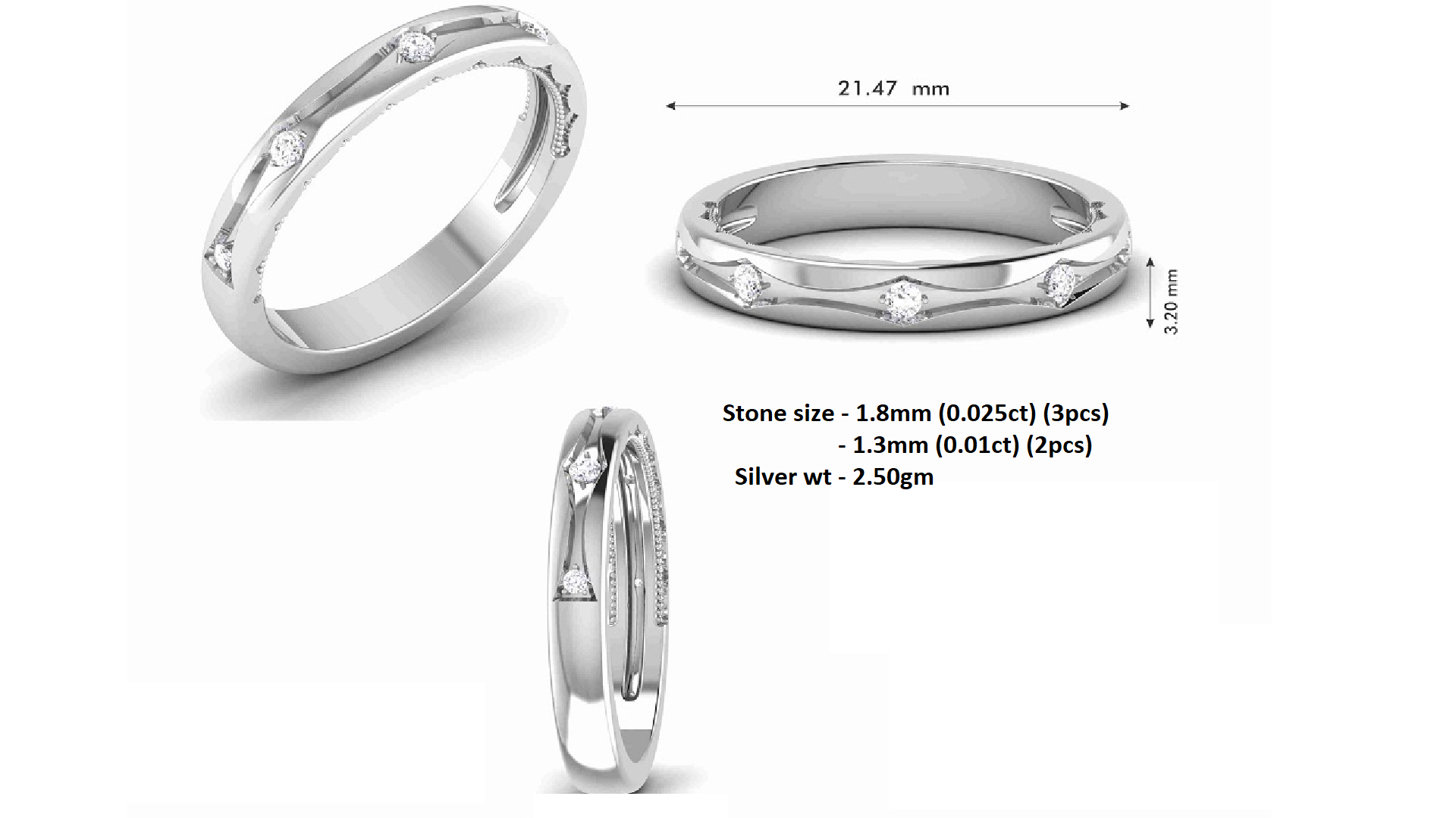RKC 925 Silber runder Moissanit-Liebesversprechen-Damen-Bandring, 14 Karat Rose über Silber, Gewicht 2,50 g, Breite 3,20 mm