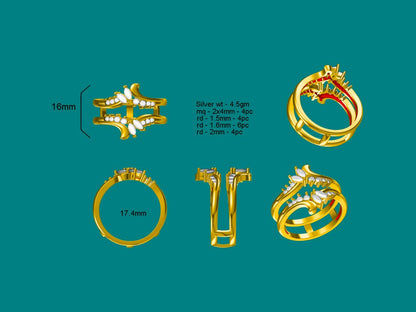 RKC Marquise Cut Moissanite Enhancer Ring Guard per la sposa placcatura in oro giallo 14k peso 4,5 g