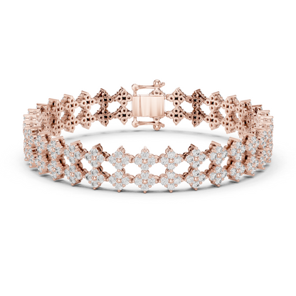 925 Silver Double-Row Cluster Moissanite Tennis Bracelet 14K Gold Plated