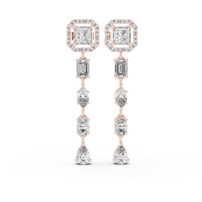925 Sterling Silver Mixed-Cut Moissanite Linear Drop Dangle Earrings – 14K Gold Finish