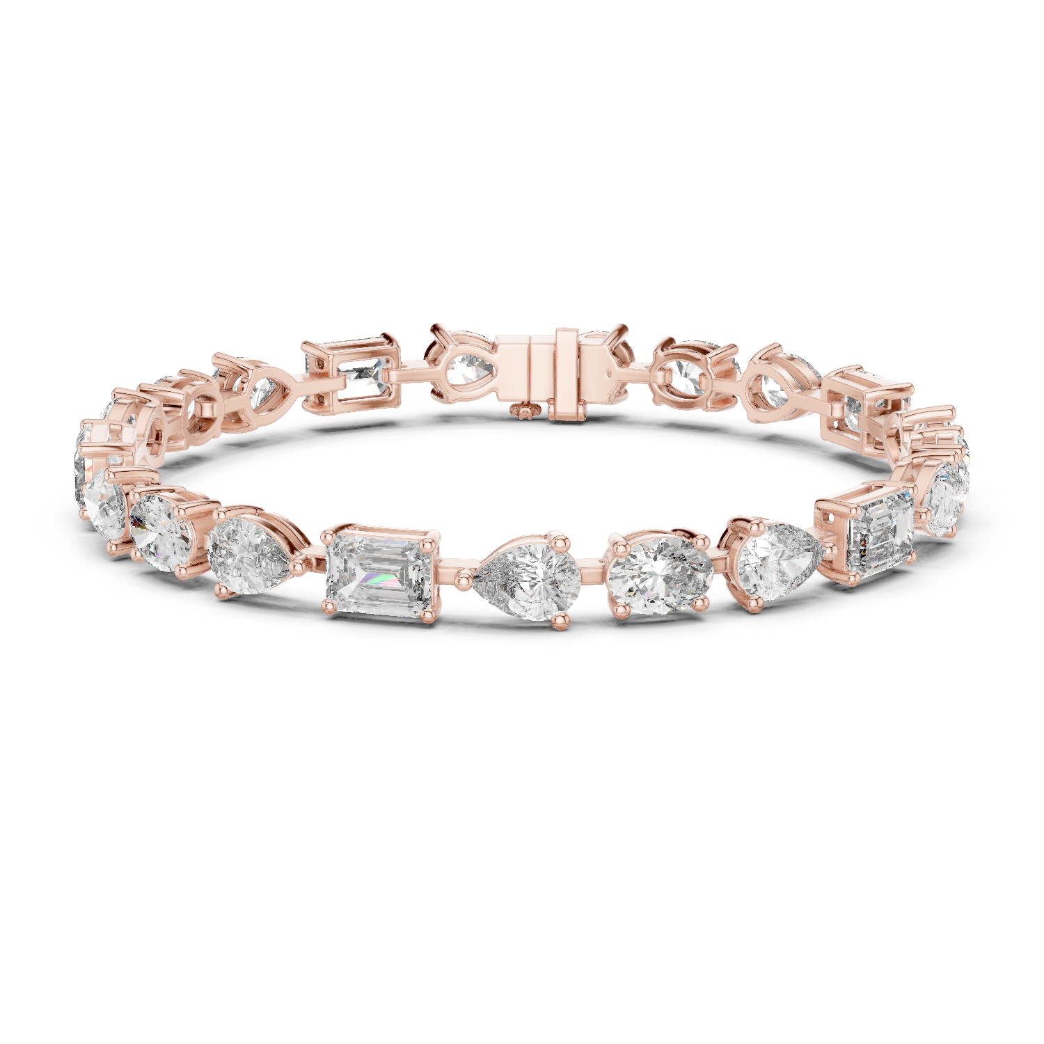 925 Silver Mixed Cut Moissanite Tennis Bracelet – 14K Gold Finish