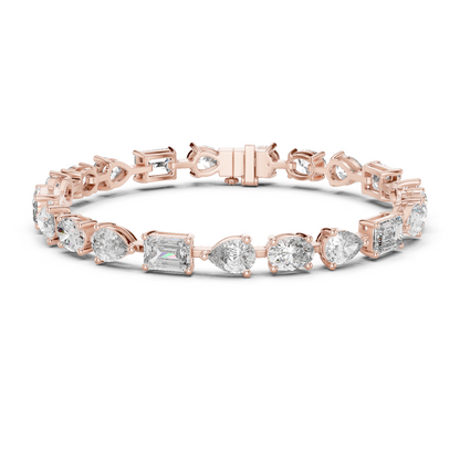 925 Silver Mixed Cut Moissanite Tennis Bracelet – 14K Gold Finish