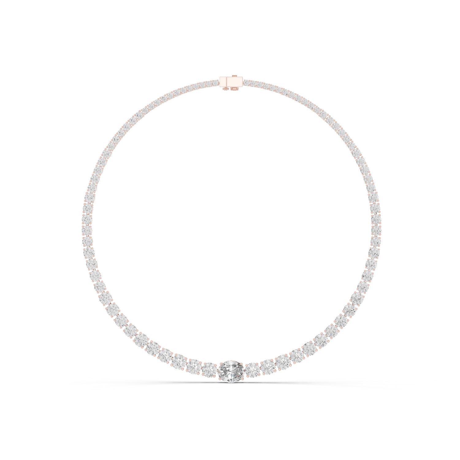 925 Silver Graduated Round-Cut Solitaire Tennis Necklace – 14K Gold Finish