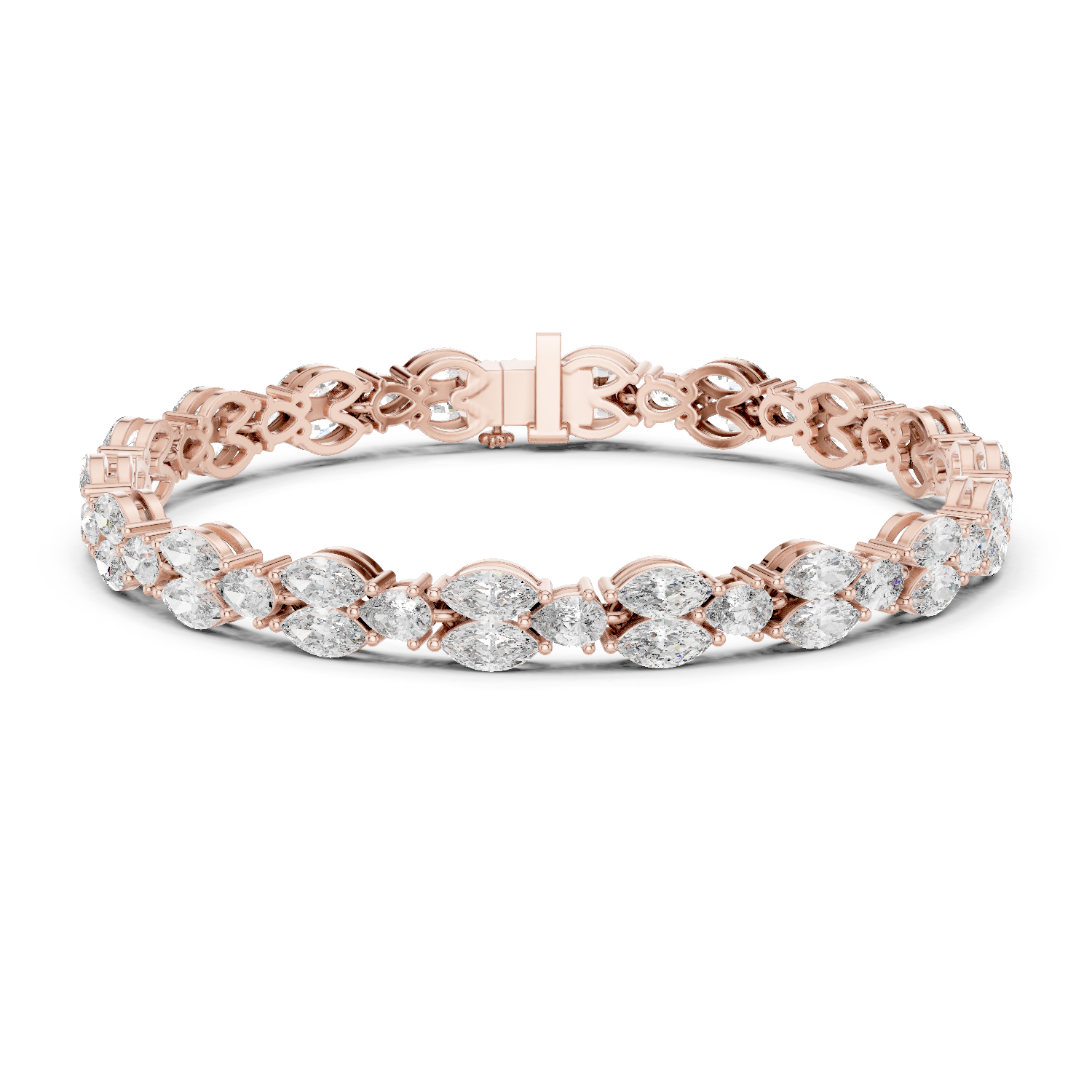925 Silver Marquise Moissanite Leaf Vine Tennis Bracelet – 14k Gold Plated