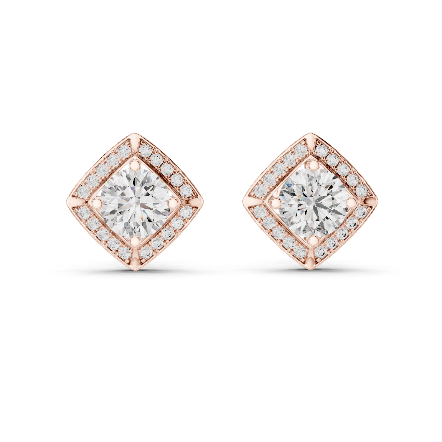 925 Silver Round Moissanite Geometric Diamond Halo Stud Earrings – 14K Gold Plated