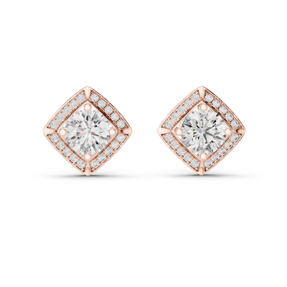 925 Silver Round Moissanite Geometric Diamond Halo Stud Earrings – 14K Gold Plated