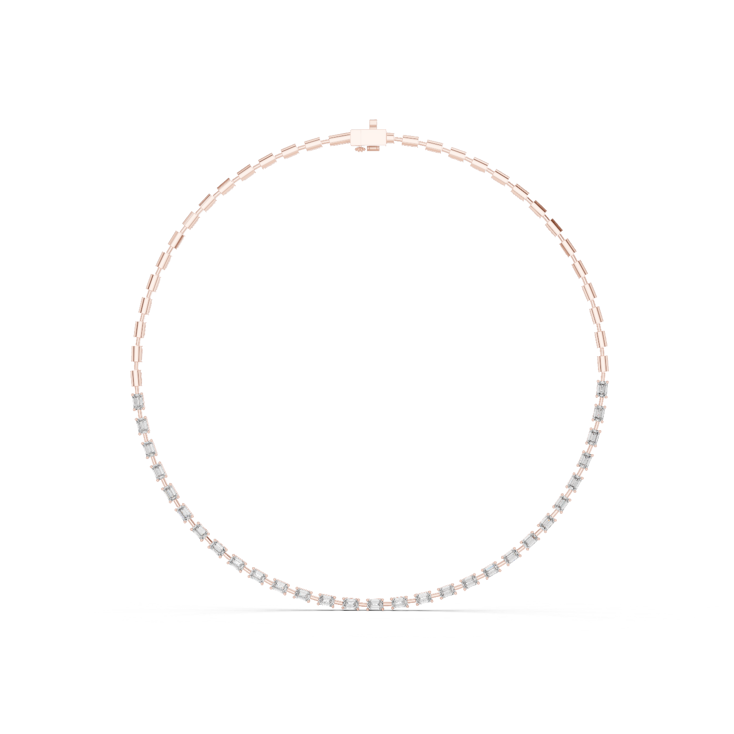 925 Silver Graduated Emerald-Cut Moissanite Tennis Necklace – 14K Gold Finish