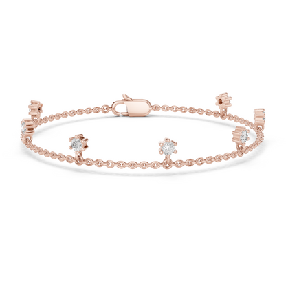 925 Silver Round Cut Moissanite Station Chain Bracelet – 14K Gold Finish