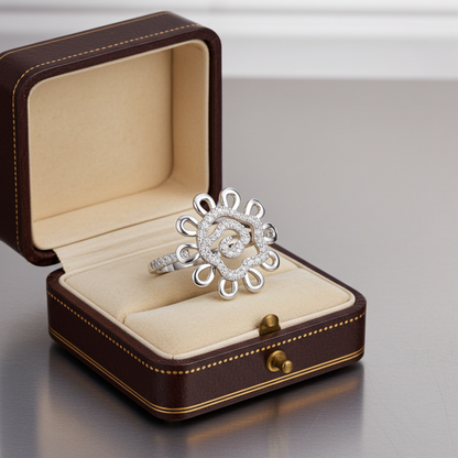 925 Silver Moissanite Sunburst Swirl Mandala Engagement Ring