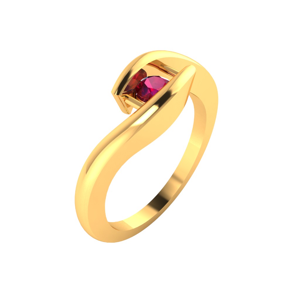 RKC Damen-Bypass-Ring, rund, CZ, roter Rubin, 14 Karat Gelbgold plattiert, 925er Sterlingsilber, Gewicht 2,8 g, Breite 1,8 mm