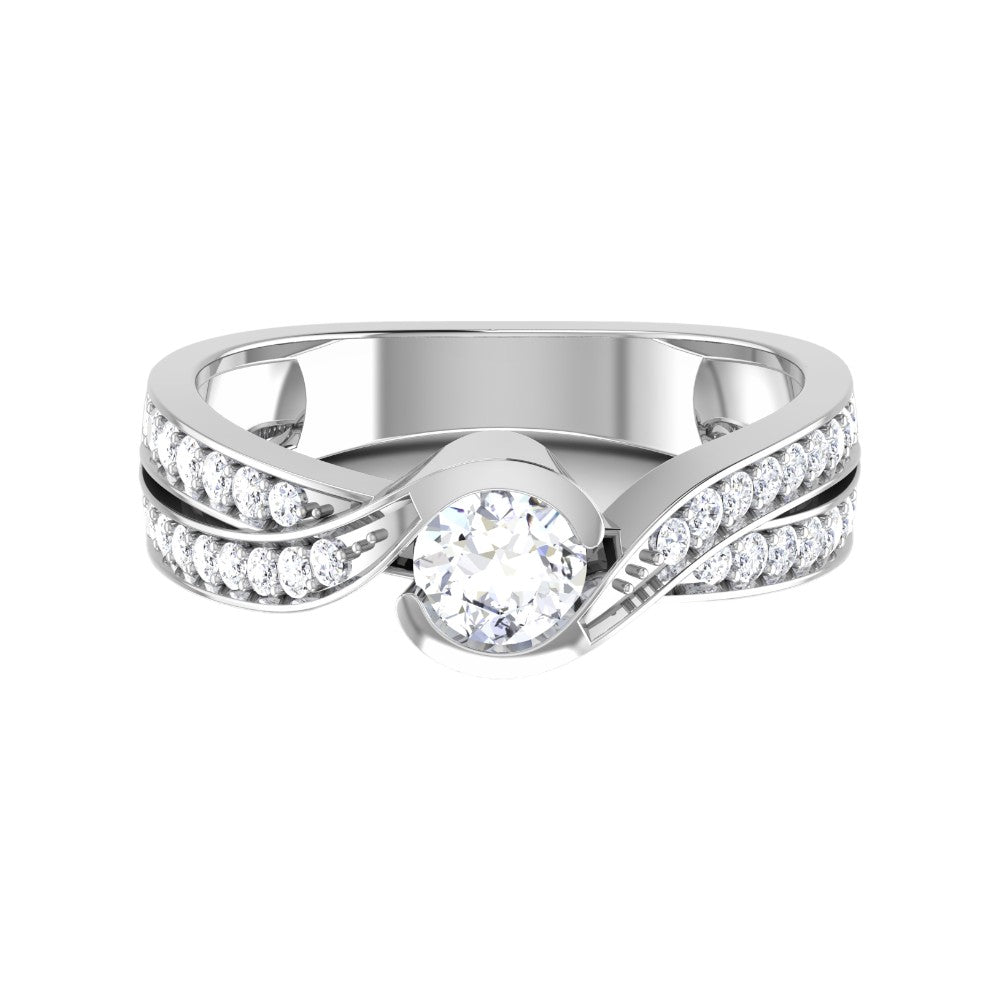 RKC 925 Sterling Silber Moissanit Bypass Verlobungsring 14K Weißgold vergoldet, Gewicht 3,1 g, Breite 6,51 mm