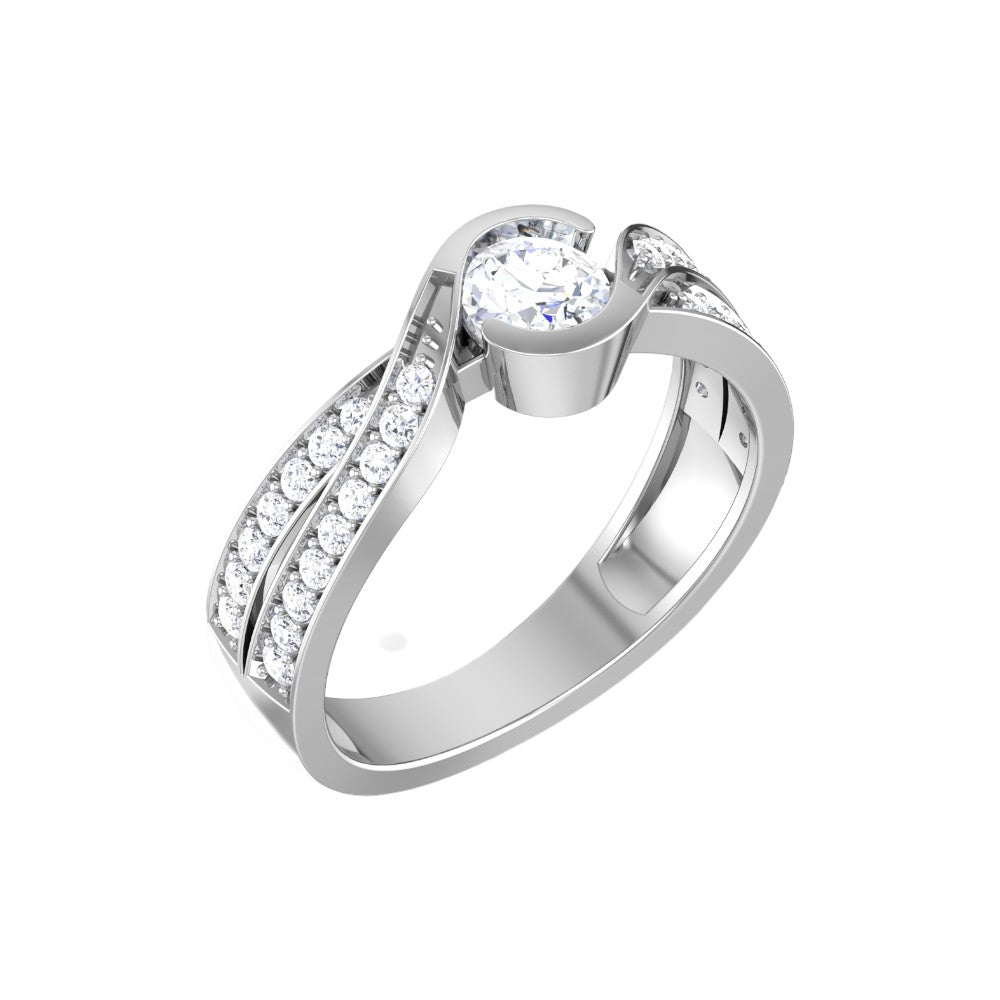 RKC 925 Sterling Silber Moissanit Bypass Verlobungsring 14K Weißgold vergoldet, Gewicht 3,1 g, Breite 6,51 mm