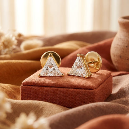 925 Silver Round Moissanite Classic 4-Prong Solitaire Stud Earrings – 14K Gold Plated