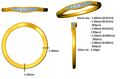 RKC 925 Argento 14K placcato oro giallo Fascia delicata in Moissanite per lei Peso 1,50 g Larghezza 1,4 MM