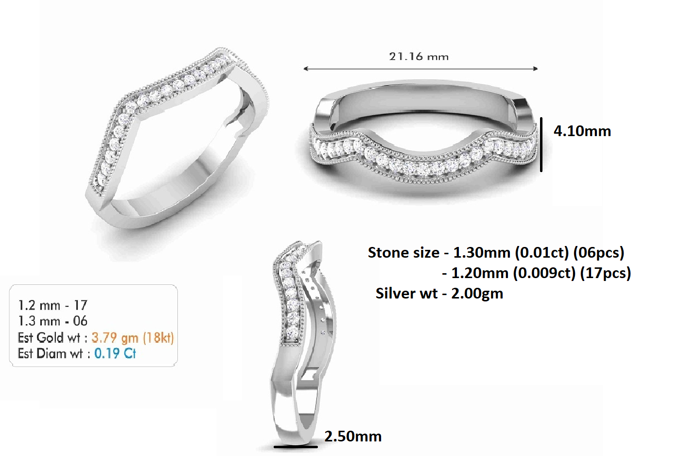 Fede nuziale curva da donna RKC Moissanite per sposa argento 925 placcato oro giallo 14 carati peso 2 g larghezza 2,50 mm