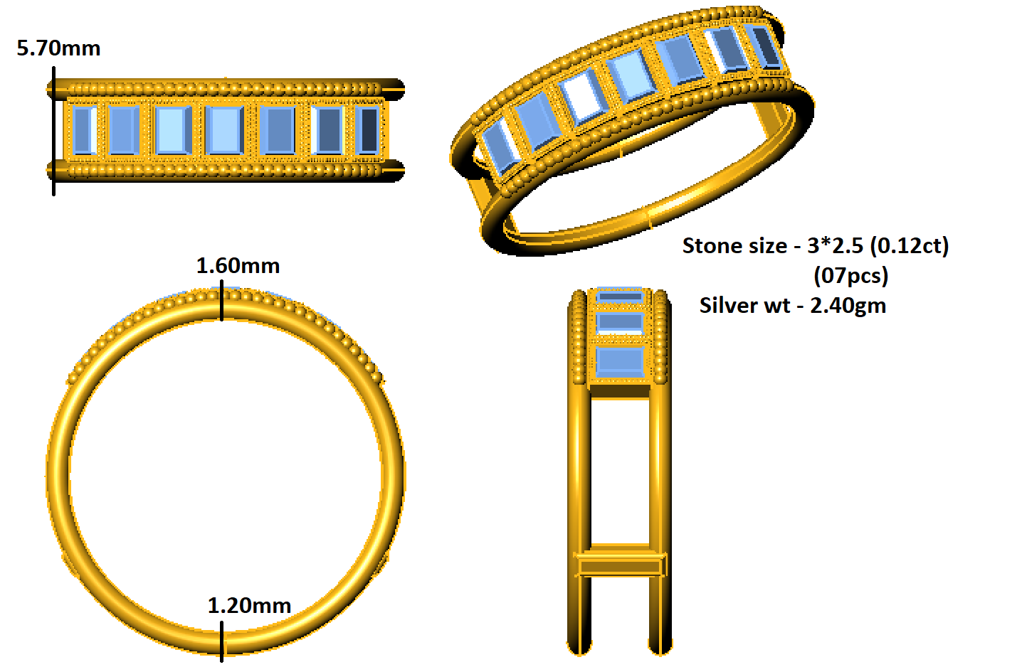 RKC 0,84 Karat Smaragdschliff-Moissanit-Verlobungsring, 925er Silber, Gelbgold vergoldet, für Damen, Gewicht 2,40 g und Breite 5,70 mm