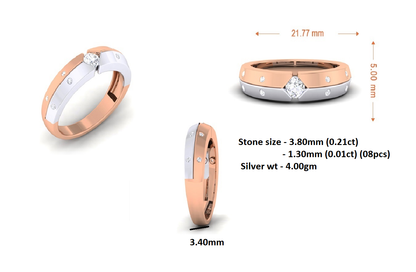 RKC Rundschliff-Moissanit-Männer-Versprechensbandring aus 925er Silber mit 14 Karat Gelbgold vergoldet, Gewicht 4 g, Breite 3,40 mm
