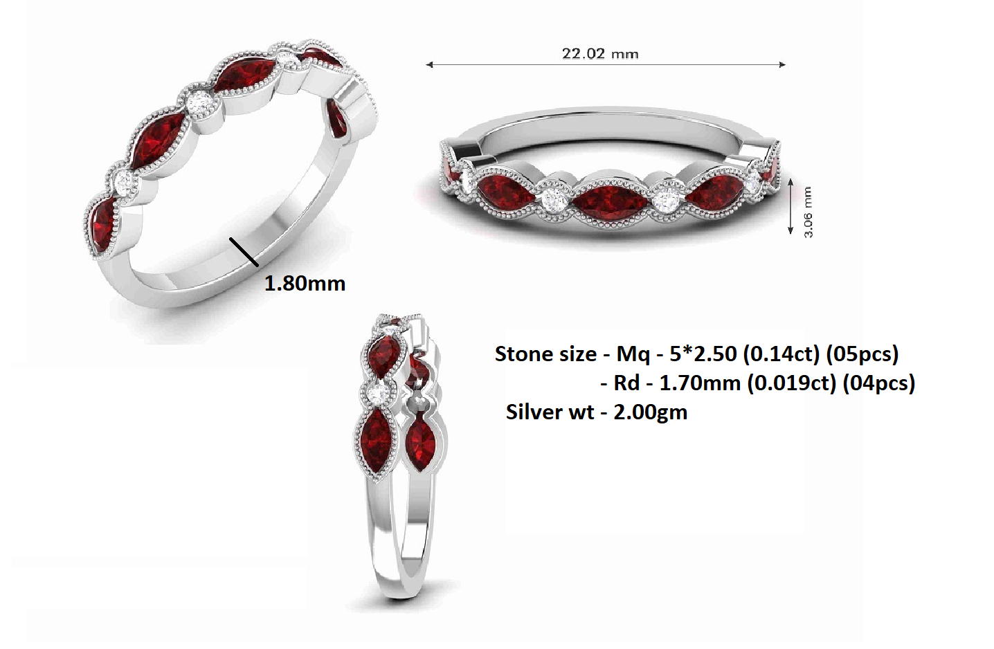 Anello a fascia minimalista da donna RKC Marquise Moissanite Anello in argento sterling 925 placcato oro rosa 14 carati Peso 2 g Larghezza 1,80 mm