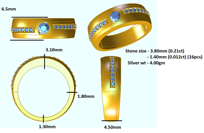 RKC Rundschliff-Moissanit-Verlobungsring, 925er Silber, 18 Karat Roségold vergoldet, für Herren, Gewicht 4 g, Breite 4,50 mm