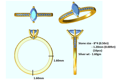 Solitario RKC Marquise Moissanite con accenti Fede nuziale in argento 925 placcato oro giallo 1,60 g
