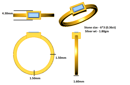 RKC 925 Sterling Silber Baguette-Solitärring für Sie, Gewicht 1,80 g, Breite 1,60 mm