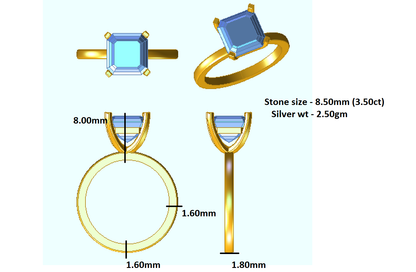RKC 3,50 Karat Solitärring im Asscher-Schliff für Damen, Verlobungsring, 925er Sterlingsilber, 14 Karat Roségold vergoldet, Gewicht 2,50 g, Breite 1,80 mm
