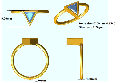 Fede nuziale da donna con taglio Trillion RKC Anello solitario in argento 925 placcato in oro bianco 14 carati Peso 2,20 g Larghezza 1,80 mm