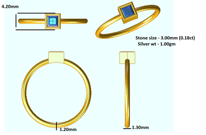 RKC Solitär-Verlobungsring im Princess-Schliff mit Moissanit-Lünette, 925er Silber, 14 Karat Roségold vergoldet, Gewicht 1 g, Breite 1,30 mm