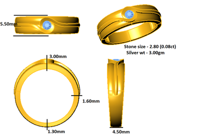 RKC 0,08 Karat Moissanit-Verlobungsring, 925er Silber, 14 Karat Roségold vergoldet, für Herren, Gewicht 3 g, Breite 4,50 mm