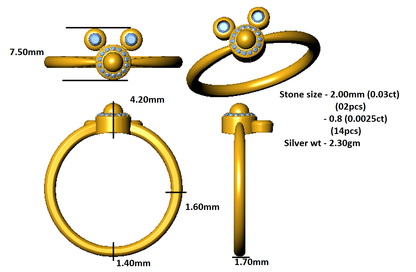 RKC Moissanit Tiny Cute Ring 925 Silber Damenring 14K Gelbgold plattiert, Gewicht 2,30 g, Breite 1,70 mm