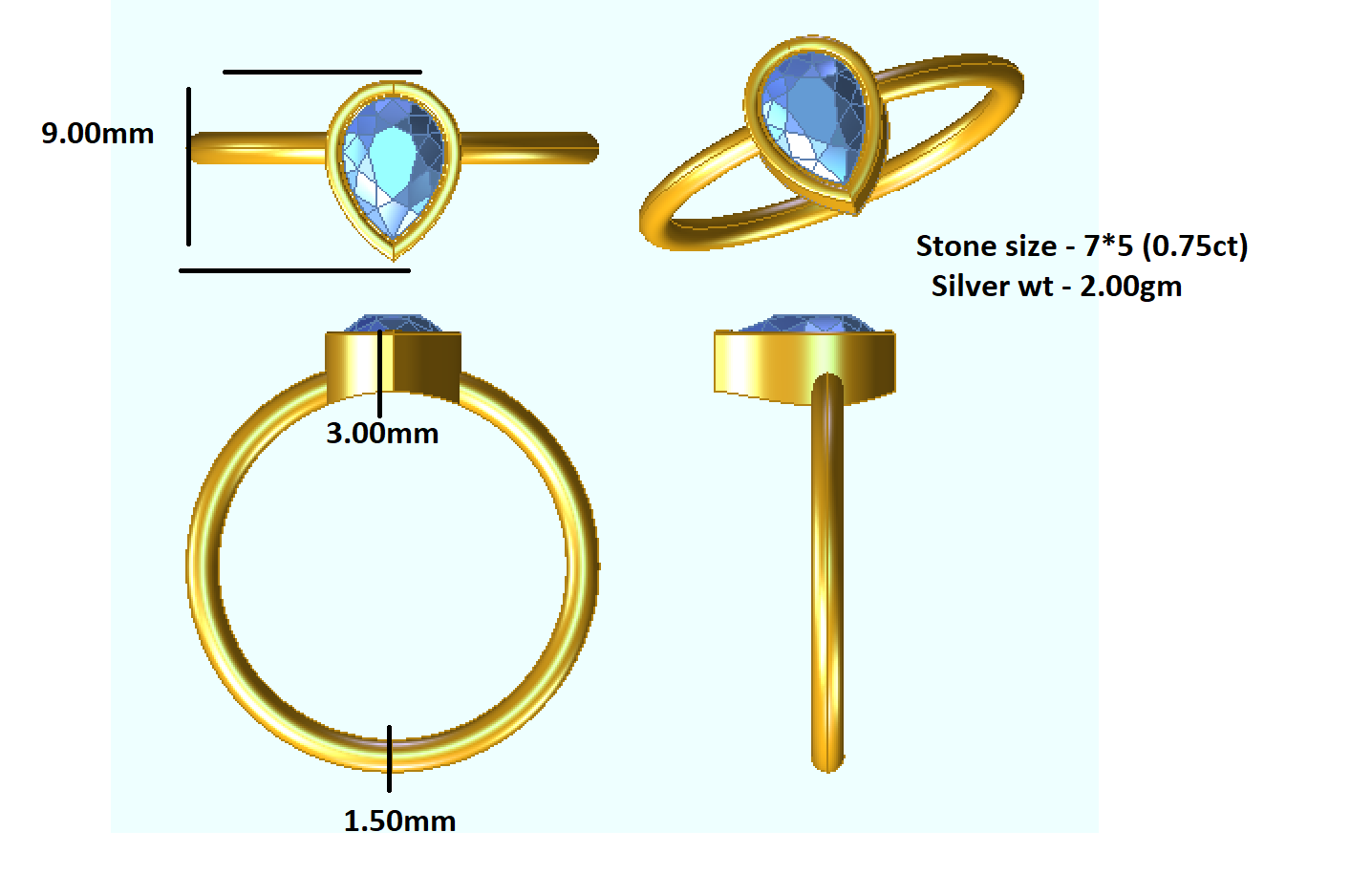 Anello nuziale solitario in moissanite con taglio a pera RKC per lei Anello di promessa in argento 925 placcato in oro rosa 14 carati Peso 2 g