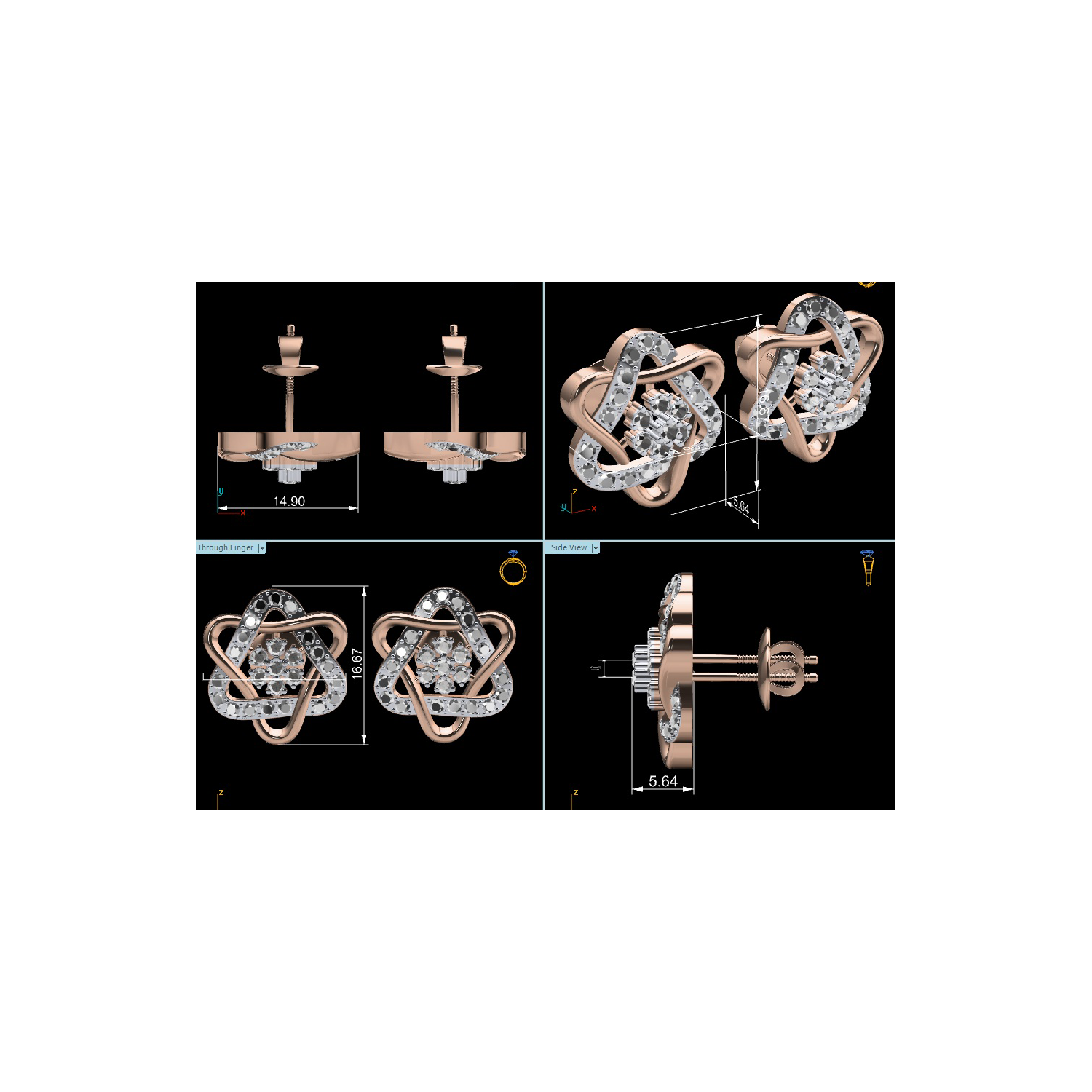 RKC Damen-Ohrring aus 925er-Sterlingsilber, gedreht, 14 Karat Gelb, über 5,20 g, Höhe 16,50 mm