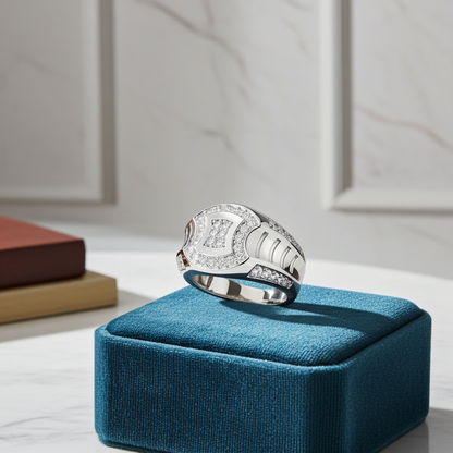 925 Silver Moissanite Art Deco Geometric Medallion Signet Ring