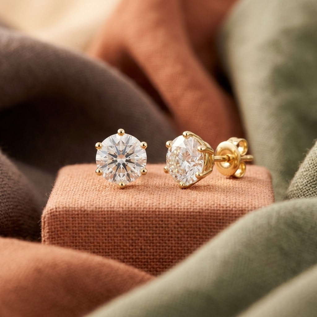 925 Silver 1.22 CT Round Moissanite Stud Earrings 14k Gold Plated