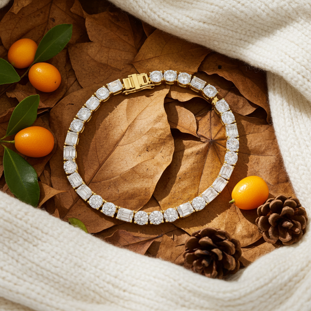 925 Silver Mixed-Cut Moissanite Tennis Bracelet – 14K Gold Finish