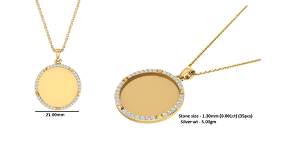 RKC Memory Photo Certified Moissanite Pendant Necklace 14k Yellow Gold Plated 925 Silver