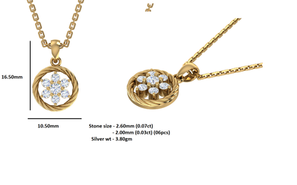 Ciondolo floreale in moissanite da 0,25 ct RKC, gioielli in argento 925, placcato in oro giallo 14 carati, peso 3,80 g, altezza 16,50 mm