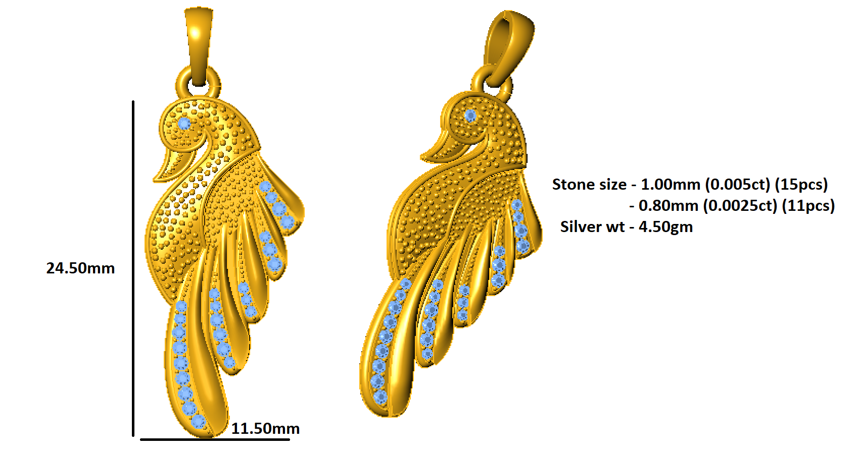 RKC 0,10 ct Moissanit Schwan Charm Anhänger Halskette 925 Silber Schmuck 14 K Roségold vergoldet Gewicht 4,50 g Höhe 24,50 mm